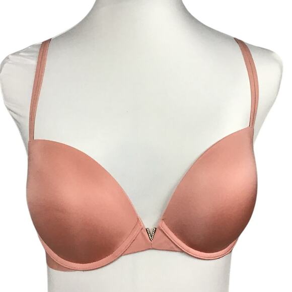Victoria's Secret Very Sexy Push Up Plunge Pale Iced Coral Pink Bra size 32DD - Picture 3 of 12